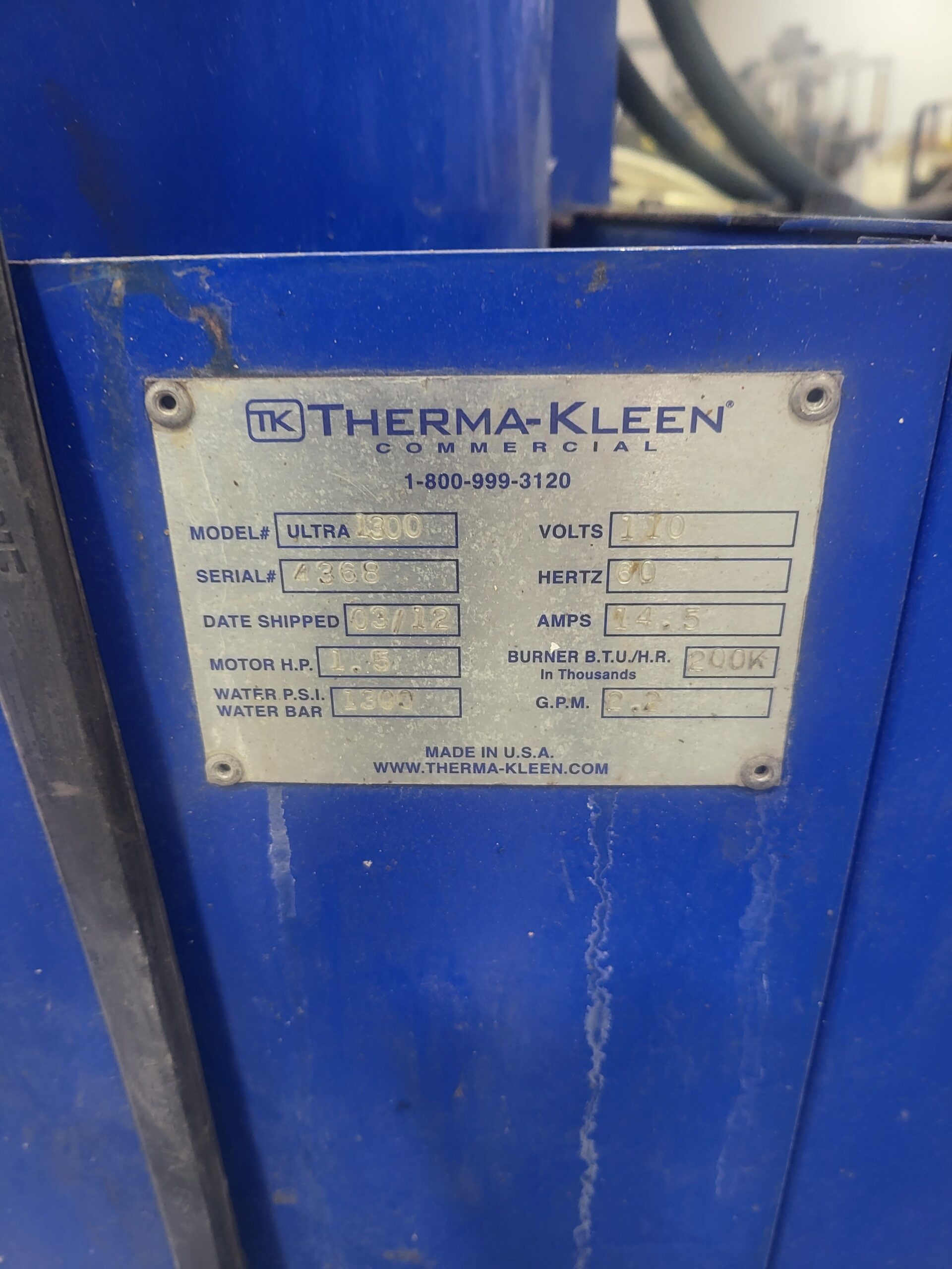 Equip6284Therma Kleen High Pressure Ultra 1300 Propane Steam Cleaner